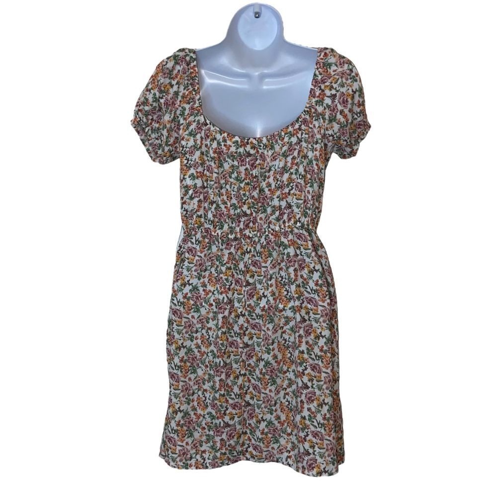 Trixxi NEW Floral Button Front Mini Dress Short Puff Sleeve Boho Cottagecore M - Picture 3 of 11